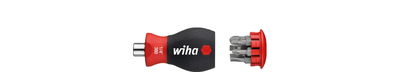 Wiha Screwdriver with bit magazine magnetic Phillips slotted with 6 bits, Stubby, 1/4" (33738)