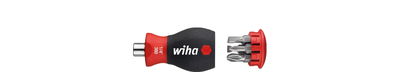 Wiha Screwdriver with bit magazine magnetic Slotted, Pozidriv with 6 bits, Stubby, 1/4" (10382)