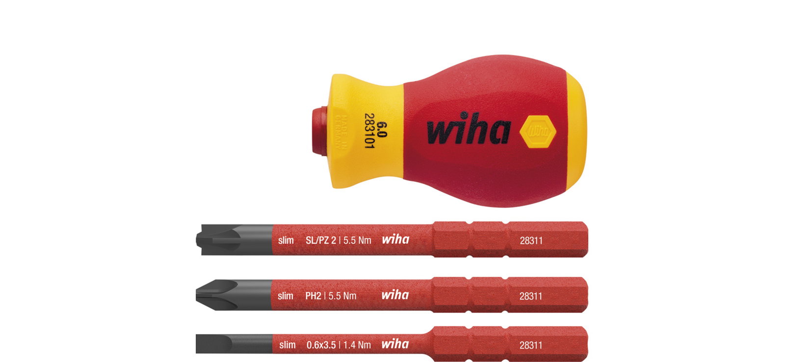 Wiha Screwdriver with bit holder set slimVario® electric Stubby 4 pieces with slimBits (41230)