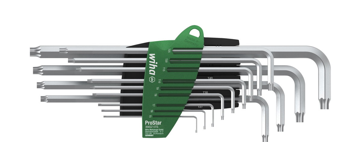 Wiha L-key set in ProStar holder TORX®, 13-pcs. in titanium silver in SB-cardboard packaging (39105)