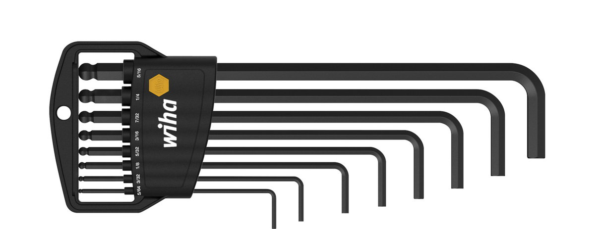 Wiha L-key set in Classic holder Hexagonal ball end, 8-pcs. in inch design, black oxidised (01420)