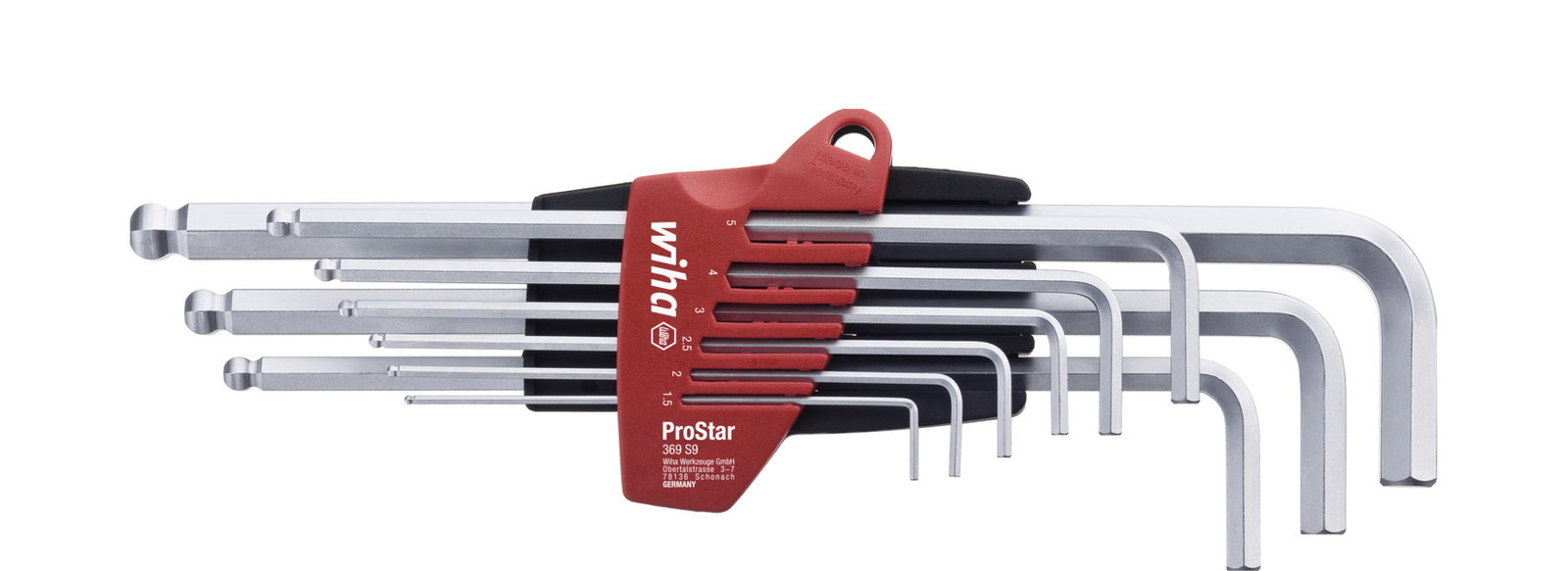Wiha L-key set in ProStar holder Hexagonal ball end, 9-pcs., matt chrome-plated in SB-cardboard packaging (07192)