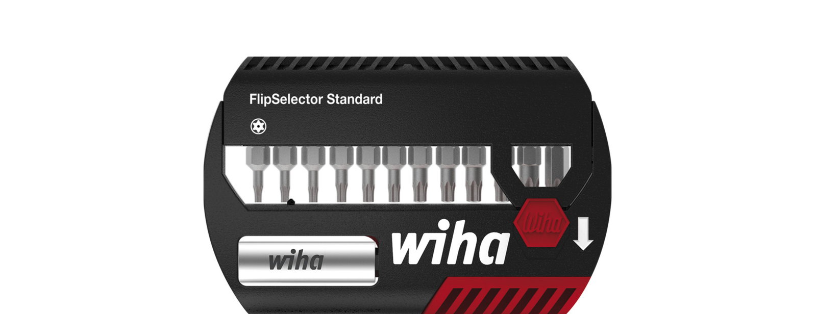 Wiha Bit set FlipSelector Standard 25 mm TORX® Tamper Resistant (with drill hole), 13-pcs., 1/4" C6,3 with belt clip (39057)