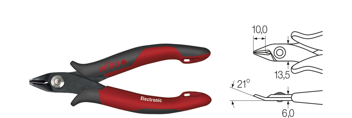 Wiha Electronic diagonal cutters wide, pointed head with small bevelled edge 135 mm, 5 1/3" (26815) – Image 2 of 4