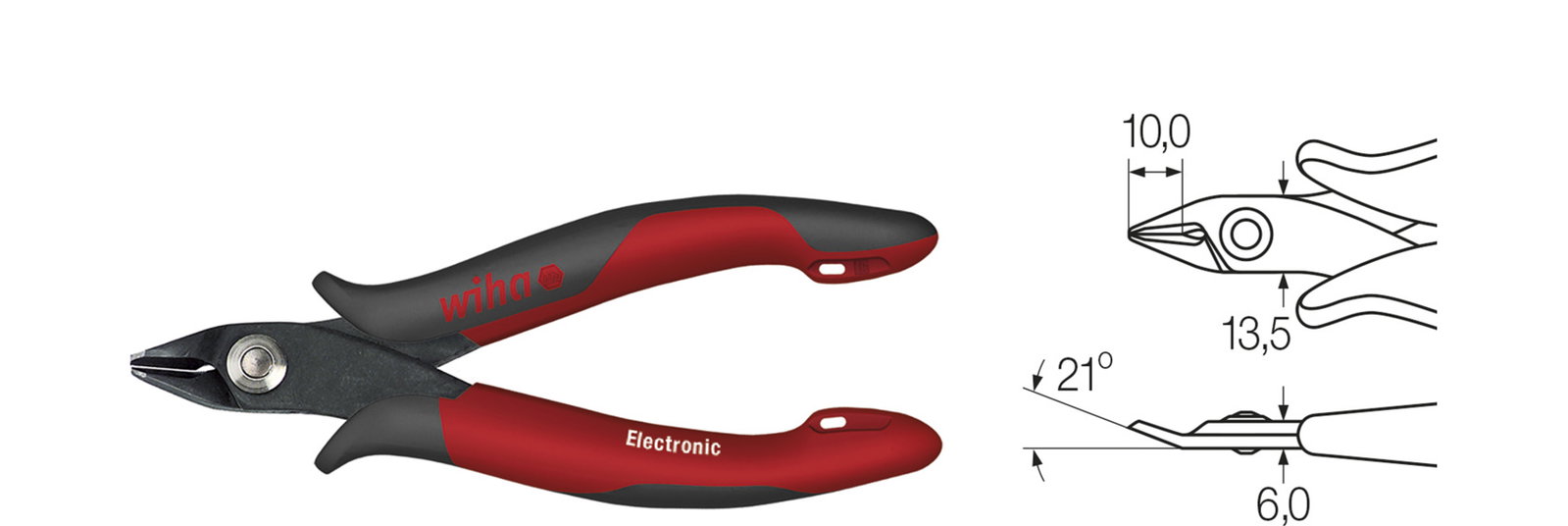 Wiha Electronic diagonal cutters wide, pointed head with small bevelled edge 135 mm, 5 1/3" (26815) – Image 2 of 4