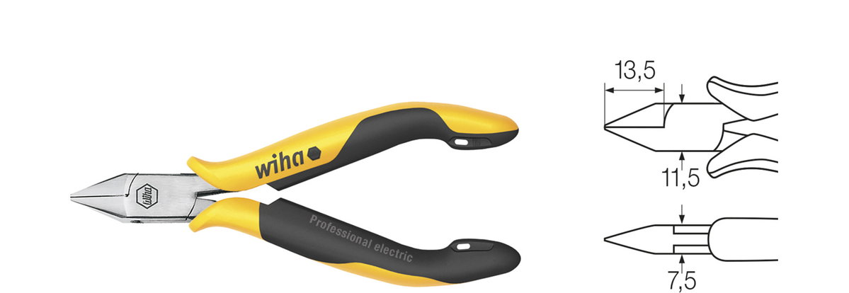 Wiha Professional ESD diagonal cutters wide, pointed head and wire trapping spring with small bevelled edge 115 mm, 4 1/2" (26822) – Image 2 of 5