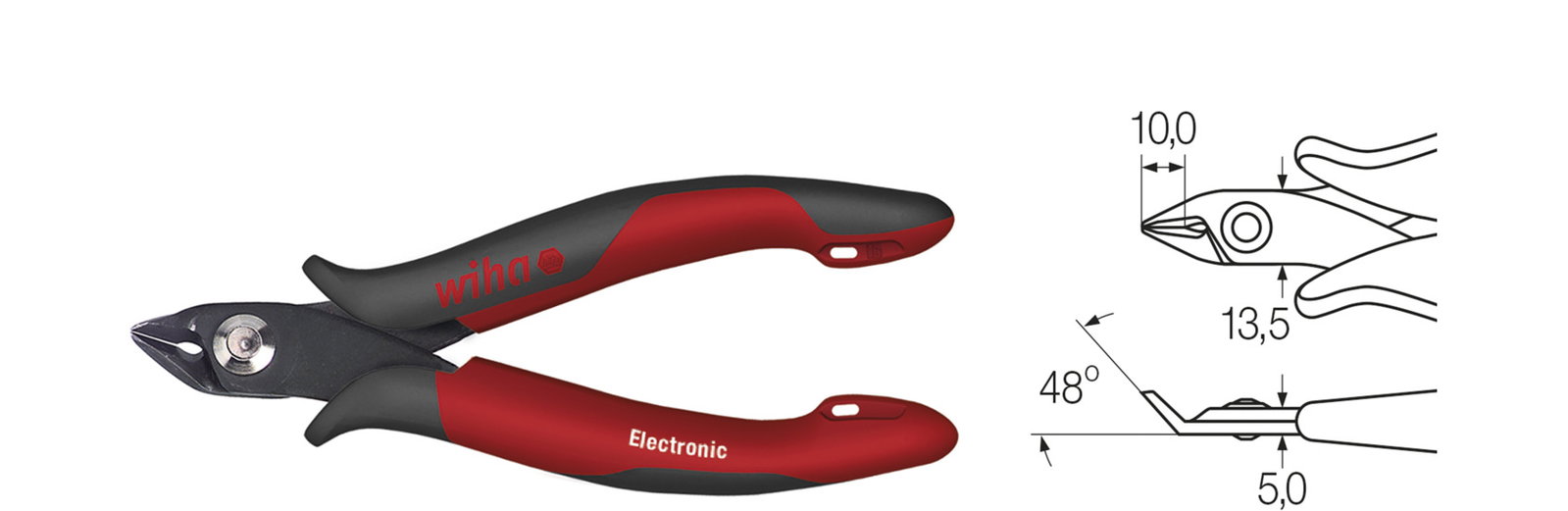 Wiha Oblique end cutting nippers Electronic wide, pointed head without bevelled edge 130 mm, 5 1/8" (26833) – Image 2 of 4