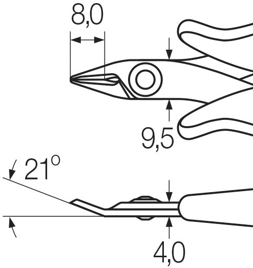Wiha Electronic diagonal cutters very narrow, pointed head without bevelled edge 128 mm, 5 1/8" (27388) – Image 3 of 4
