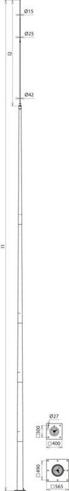 Tele-Blitzschutzmast UeFL 13,38m St/tZn m. Flanschplatte 400x400mm