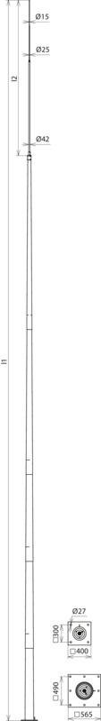 Tele-Blitzschutzmast UeFL 24,88m St/tZn m. Flanschplatte 565x565mm – Bild 2 von 2