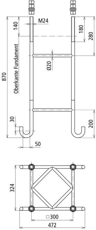Ankerkorb f. Ortbeton m. 4xM24 f. Tele- Blitzschutzmaste H 13,35/16,35/19,35m – Bild 2 von 2