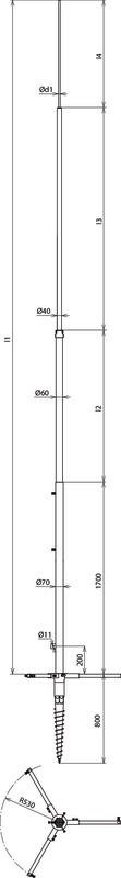 Tele-Blitzschutzmast UeFL 11000mm St/tZn-Al  mit Schraubfundament  -SET- – Bild 2 von 2
