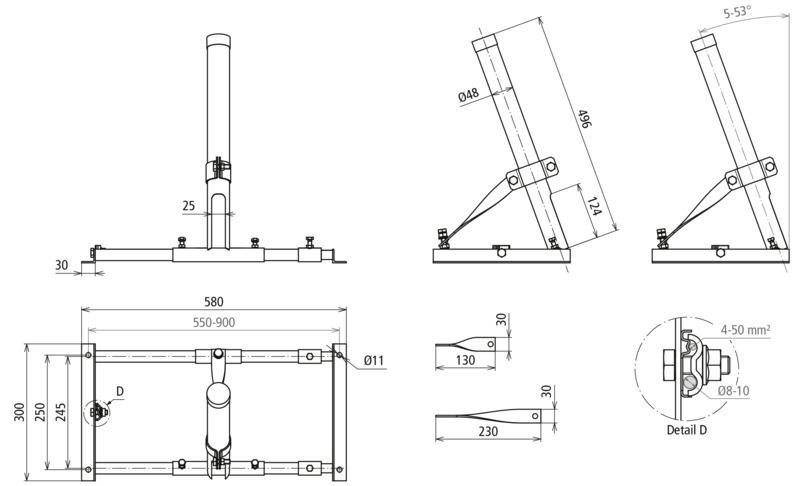 Metalldachhalter f. Abstand 550-900mm m. Rohr AD 48mm f. DEHNcon-H -Systeme – Bild 2 von 2