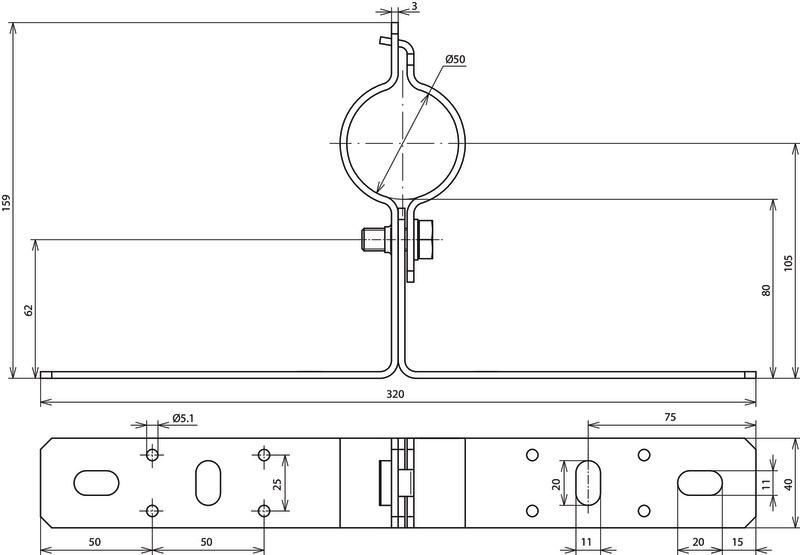 Wandbefestigung NIRO mit Ueberleger fuer Rohre D 50mm  fuer DEHNiso-Combi – Bild 2 von 2