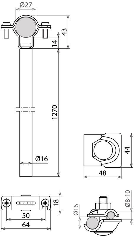 Distanzhalter D 16mm L 1270mm Al m. PA- Element D 27mm inkl. MV-Klemme f. HVI P – Bild 2 von 2