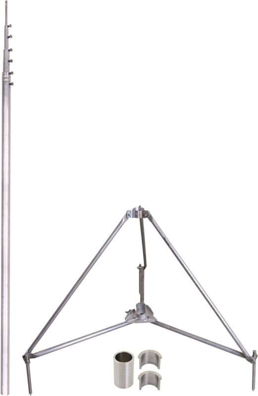 -SET-Tel. Fangstange L5,2M AL mit Drei- beinst. R680mm NIRO, Adapt.set D50/40mm