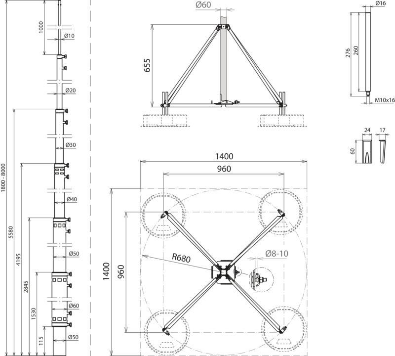 -SET- Teleskopierbare Fangstange L8,0m Al mit Vierbeinstativ D60mm R680mm NIRO – Bild 2 von 2