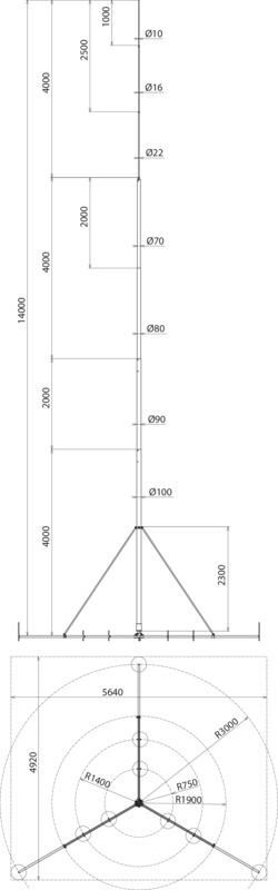 Fangstange L 14m mit Befestigungsset und klappbarem Dreibeinstativ R 3000mm – Bild 2 von 2