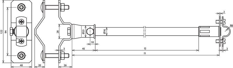 DEHNiso-Distanzhalter f. Rd 16mm L 515mm m. Rohrschelle D 40-60mm – Bild 2 von 2
