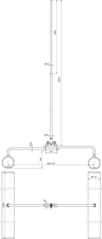 Fangstange Al mit Grundgestell fuer Trapezdaecher D 16/10mm L 2000mm -SET- – Bild 2 von 2