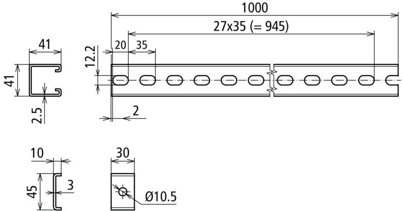 C-Montageschienen L 1000mm NIRO (V4A) mit Halteklammern, Schrauben und Muttern – Bild 2 von 2