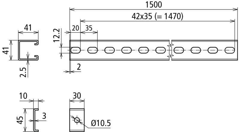 C-Montageschienen L 1500mm NIRO (V4A) mit Halteklammern, Schrauben und Muttern – Bild 2 von 2
