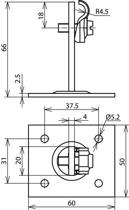 Dachleitungshalter DEHNQUICK St/tZn f. Rd 6-10mm m. Befestigungsplatte 50x60mm – Bild 2 von 2