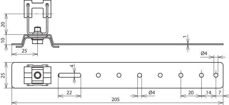 Dachleitungshalter DEHNgrip Al/NIRO H 20mm Rd 8mm m. Strebe L 205mm – Bild 2 von 2