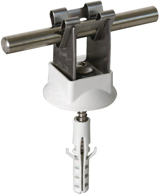 Leitungshalter DEHNgrip NIRO f. Rd 8mm H 20mm m. Duebel 8x40mm u. Holzschraube