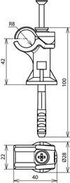 Stangenhalter DEHNfix St/tZn-K-grau f. Rd 16mm m. Schlagduebel D 8mm L60mm