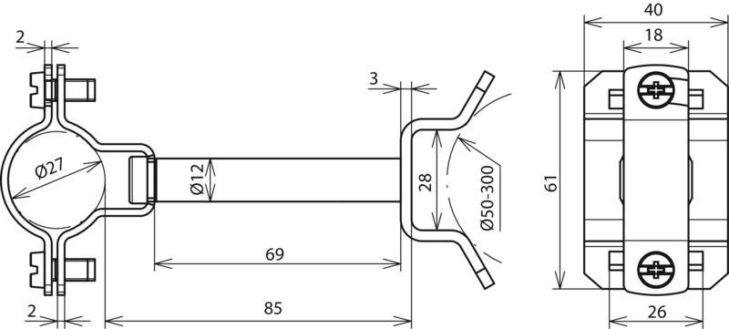 HVI-Ex P85 holder NIRO f. Leitung D 27mm AS 85mm m. Bef.-Buegel f. Rohre 50-300mm – Bild 2 von 2