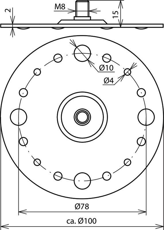 Befestigungsplatte D 100mm St/tZn m. Gewindebolzen M8 m. 4 Bef.-Bohrungen – Bild 2 von 2