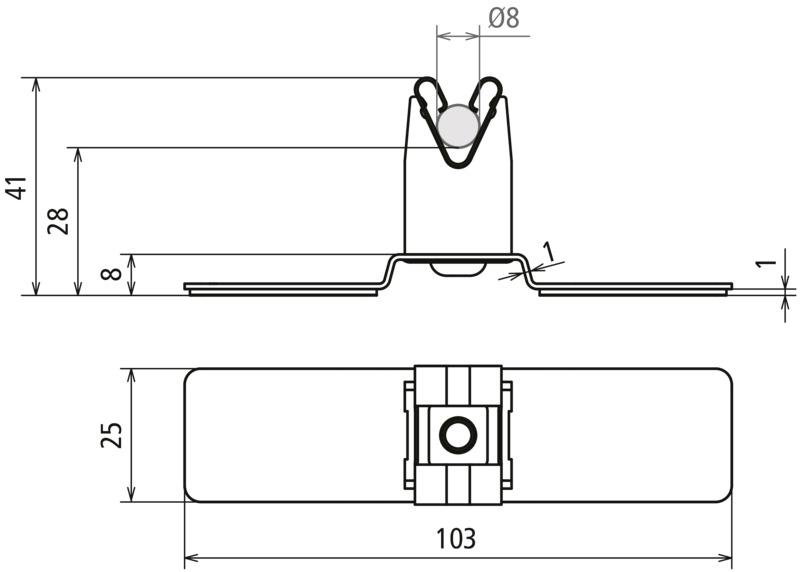 Anformbarer Dachleitungshalter DEHNgrip H 20mm NIRO m. Strebe-Klebepad f. Rd 8mm – Bild 2 von 2