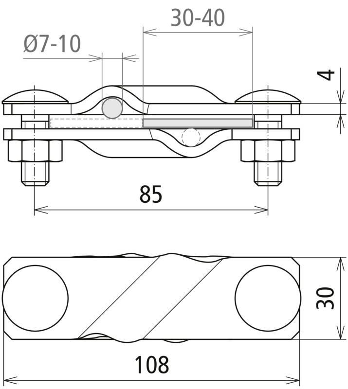 SV-Klemme St/tZn f. Rd 7-10/7-10mm - Rd 7-10/Fl 40mm - Fl 40/40mm – Bild 2 von 2