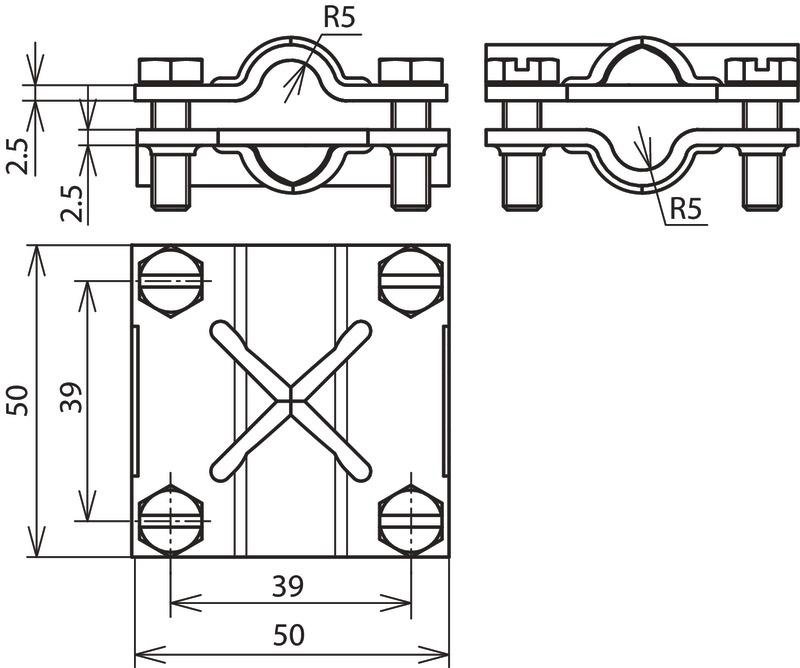 Kreuzstueck Cu f. Rd 8-10/8-10mm Rd 8-10/Fl 30mm Fl 30/30mm o. Zwischenpl – Bild 2 von 2