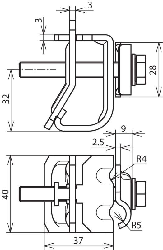 Dachrinnenklemme Al f. Wulst 16-22mm m. Klemmbock f. Rd 8-10mm – Bild 2 von 2