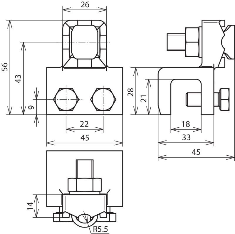 Anschlussklemme TG/tZn Klemmbereich Fl 8-18mm m. KS-Schraube f. Rd 7-10mm – Bild 2 von 2