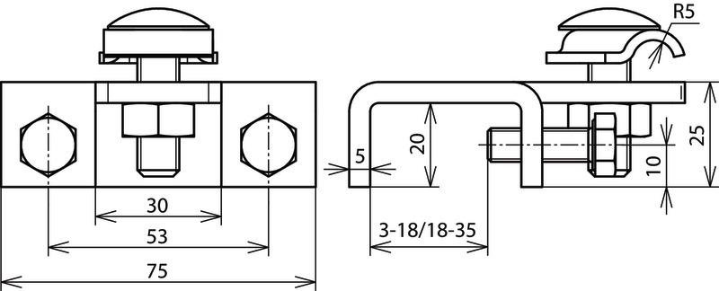 Anschlussklemme  waagrecht NIRO f. Profile 3-18mm m. Klemmbock – Bild 2 von 2