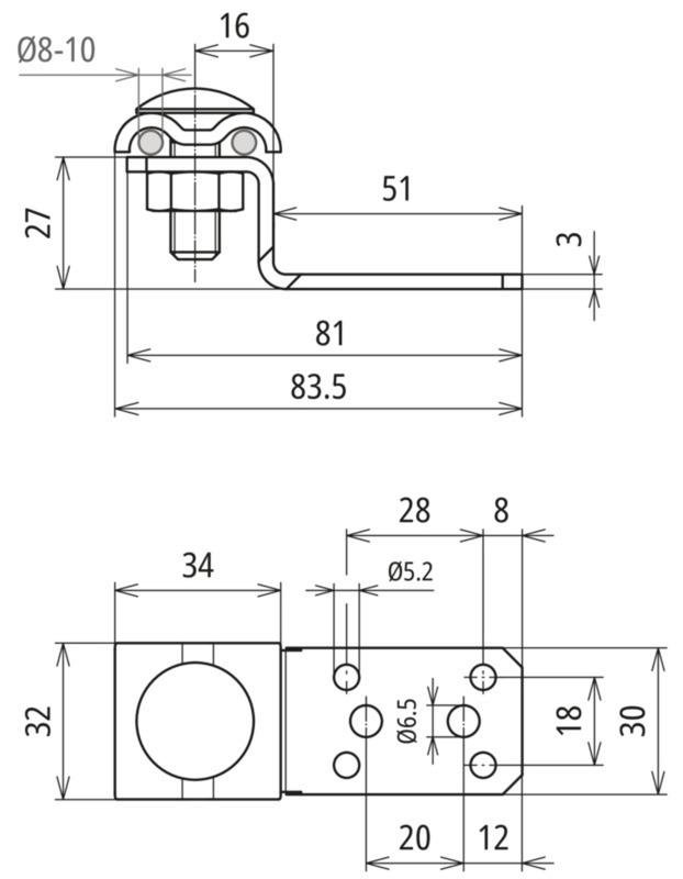 Anschlusslasche  Z-Form  Al m. Doppelueberleger f. Rd 8-10mm Al – Bild 2 von 2