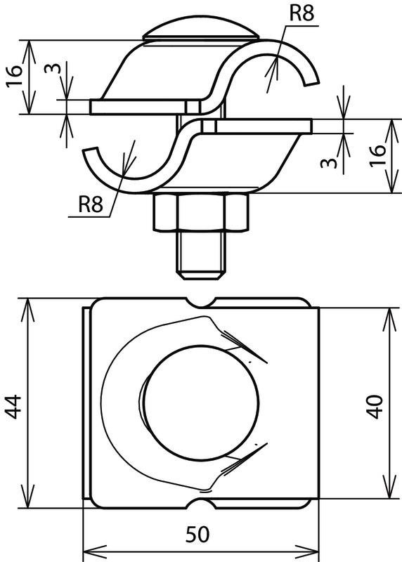 MV-Klemme NIRO f. Rd 16/16 mm m. Flachrundschraube f. DEHNiso – Bild 2 von 2