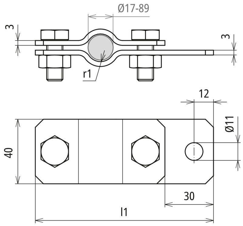 Erdungsrohrschelle D 48mm m. Anschlussbohrung D 11mm St/tZn – Bild 2 von 2