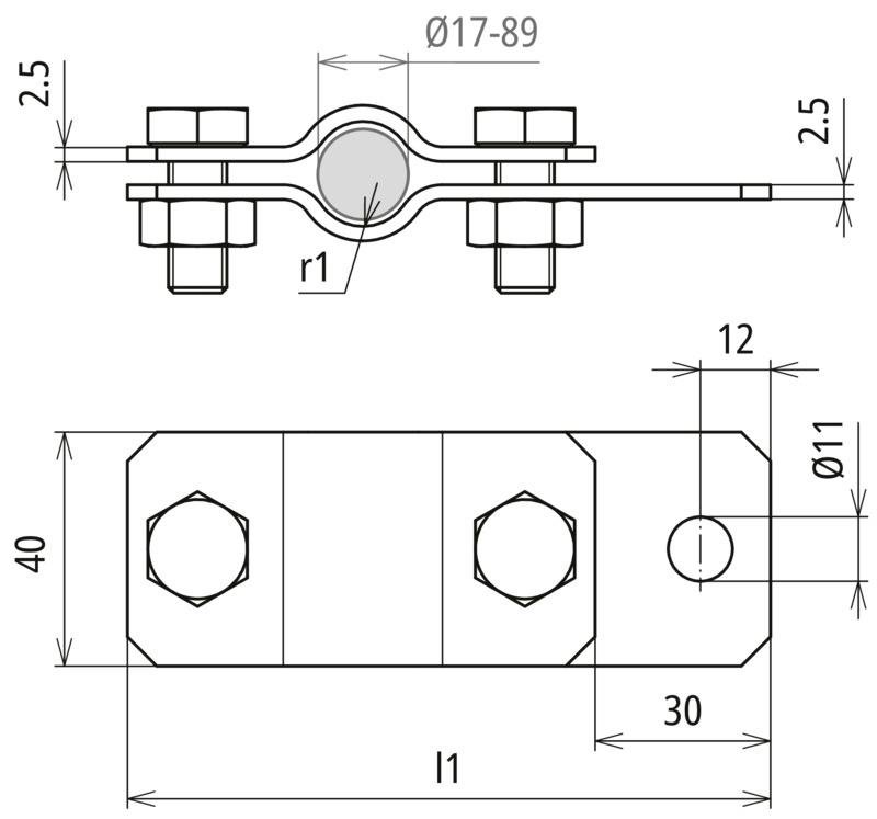 Erdungsrohrschelle D 17mm m. Anschlussbohrung D 11mm NIRO – Bild 2 von 2