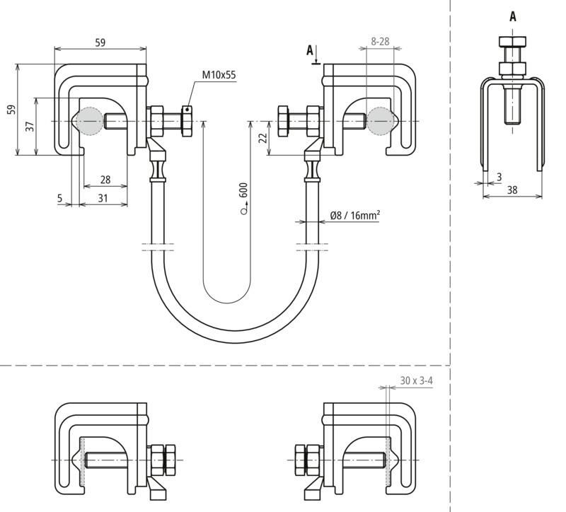 Ueberbrueckungsgarnitur 16mm*2 L 600mm mit Verbindungsklemmen f. Rd8-28 Fl30x3,5mm – Bild 2 von 2