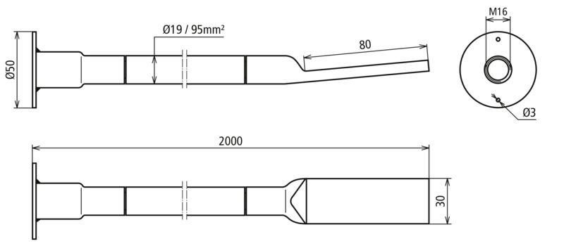 Kupfer-Kabel-Erdungsbruecke NYY-O mit Anschlussplatte M16 und Lasche 80X30mm L 2000mm – Bild 2 von 2