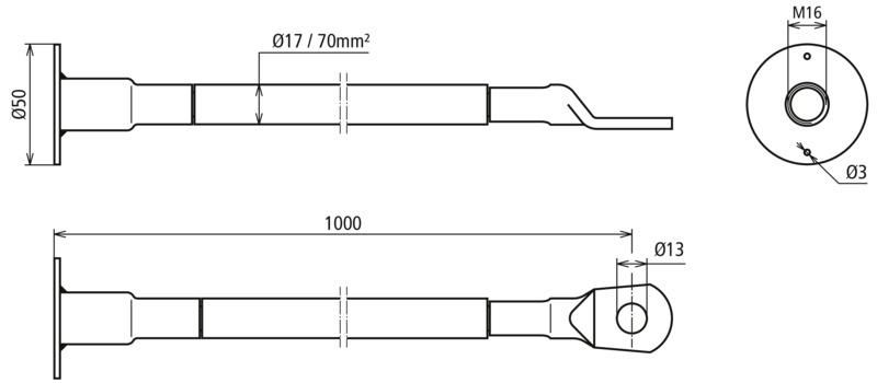 Erdungsbruecke fuer Grossrohrerdung L 1000mm mit Anschlussplatte M16 und Kabelschuh B 13mm – Bild 2 von 2
