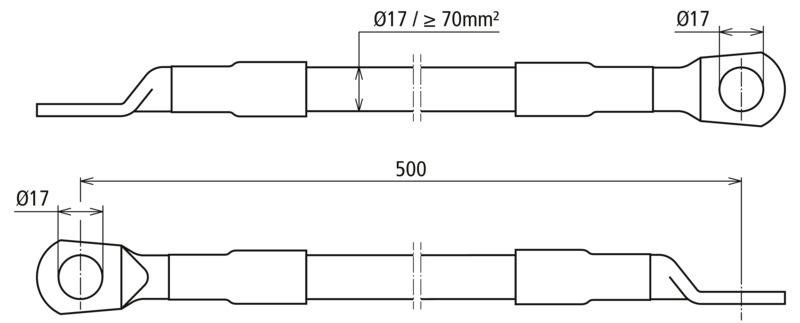 CuStAl-Kabel-Erdungsverbinder beidseitig mit Kabelschuh D 17mm L 500mm – Bild 2 von 2