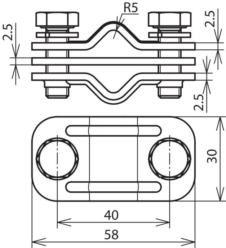 UNI-Trennklemme NIRO 200kA m. Zwischen- platte f. 2xRd 10mm o. 1xRd 10mm/Fl 30mm – Bild 2 von 2