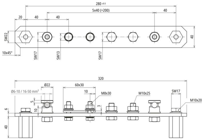 PA-Schiene ohne Abdeckung NIRO fuer BW 2x KS-Verbinder 1x Fl -30mm 2x Schraube M10 – Bild 2 von 2