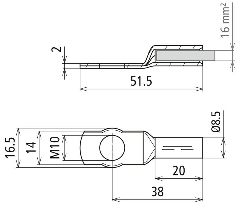 Presskabelschuh DIN 46235 16mm*2 M10 Cu/gal Sn mit Nickelsperrschicht – Bild 2 von 2