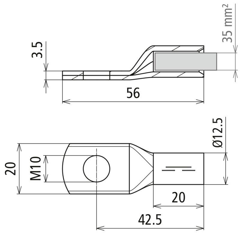Presskabelschuh DIN 46235 35mm*2 M10 Cu/gal Sn mit Nickelsperrschicht – Bild 2 von 2